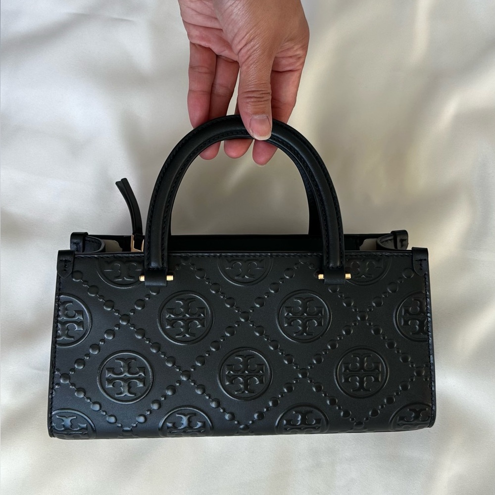 Tory Burch Black Embossed Leather Crossbody Satchel